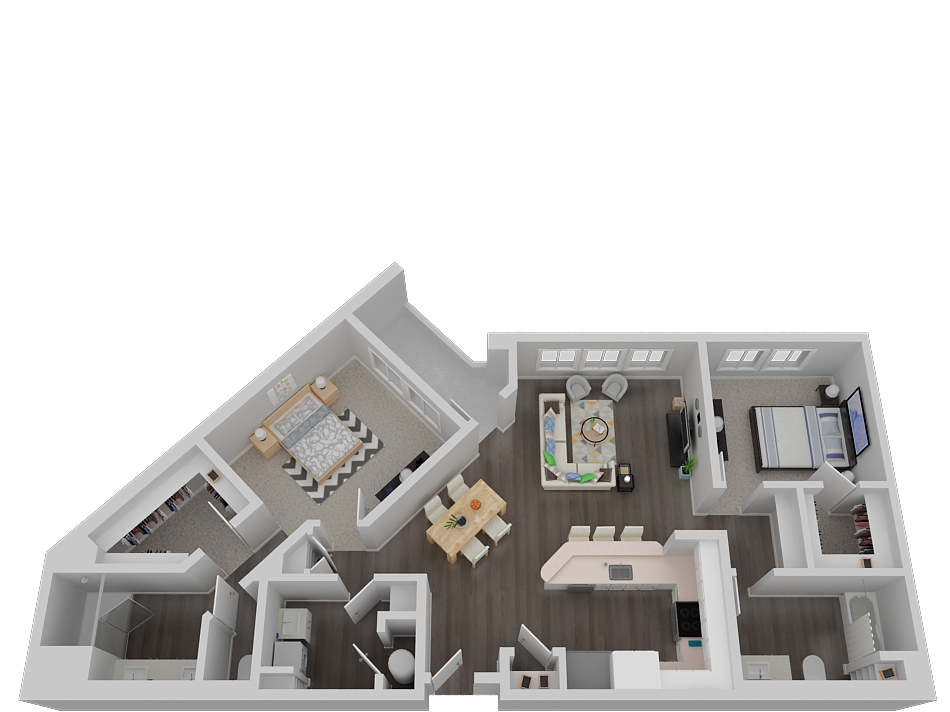 Floor plan for 2 beds, 2 baths, 1362 sqft